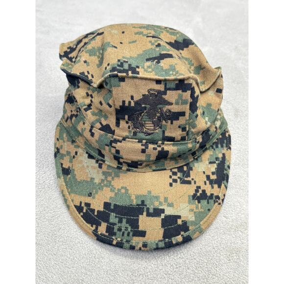 USMC Hat Cap Fitted Mens Small Woodland MARPAT Camo Garrison Eight Point EGA - Picture 1 of 7